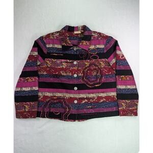 Choices Large Multicolor Quilted Jacket w/Floral & Geometric Pattern Boho VTG